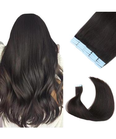 Tape in Hair Extensions Remy Human Hair Natural Black 100% Brazilian Virgin Real Human Hair Tape in Extensions 18 inches 50g/pack 20pcs Straight Seamless Skin Weft Tape Hair Extensions 18 Inch 1B Naturl Black