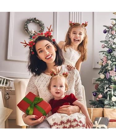 IYOU Christmas Headband with Hair Clips Red Reindeer Antlers Hair Band Red Berry Pine Cone Xmas Headwear Hair Accessories for Adult Kids - Buy Online on GoSupps.com
