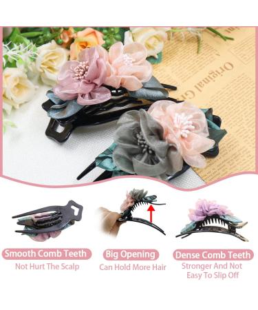 Double Flower Hair Clips for Women & Girls - Curved Duck Beak Side Clips (2 Pack) in Pink & Gray for Thick Long Hair - Buy Online on GoSupps.com