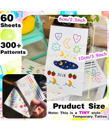 Summer Girls Tiny Temporary Tattoos - 60 Colorful Cute Geometry Waterproof Stickers | Small Fake Tattoos for Women & Kids - Buy Online on GoSupps.com