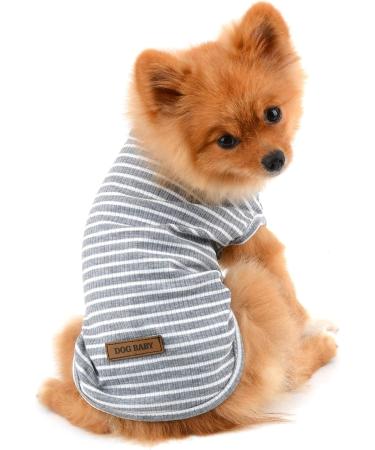 Paidful Cotton Striped Dog T-Shirt for Small Dogs - Summer Sleeveless Tee for Chihuahua & Yorkshire - Gray - 100% Cotton - Size S (Back Length: 20cm Bust: 32cm) - Buy Online on GoSupps.com
