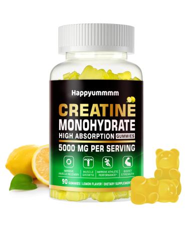 Creatine Monohydrate Gummies 5g for Men Women - Sugar Free Chewable Supplement. 90 Gummies Lemon Lemon 90 Count (Pack of 1)