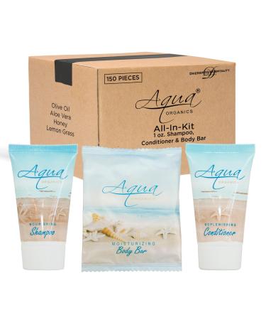 Hotel Soaps and Toiletries Bulk Set | 1-Shoppe All-In-Kit Amenities for Hotels & Airbnb | 1 oz Hotel Shampoo & Conditioner 1 oz Bar Soap Travel Size | 150 Pieces 3pc Set