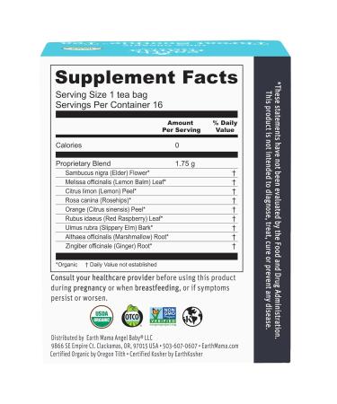 Earth Mama Organic Throat Soothie Tea with Elderflower | Immune Support Tea for Kids & Pregnancy | Licorice-Free | 16 Teabags - Buy Online on GoSupps.com