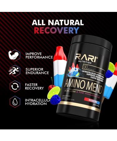 RARI Nutrition Amino Mend - Natural BCAA + EAA Powder with Pink Himalayan Salt for Endurance, Hydration & Recovery - 30 Servings (Rocket Pop) - Buy Online on GoSupps.com