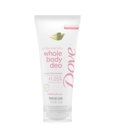 Dove Whole Body Deodorant Aluminum Free pH Balancing Cream Raspberry & Rose for 72h Odor Control 2.5 Oz