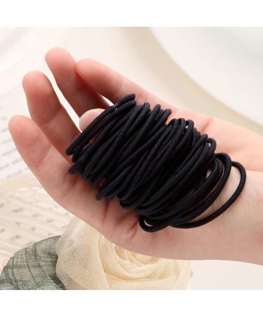 200 Black Elastic Hair Ties for Women, Girls, and Men - Gentle on Fine Curly Hair, Sensitive Scalps - No Damage Ponytail Holders - Buy Online on GoSupps.com