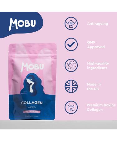 Collagen 400mg 120 Capsules | Hair Skin Joint Health Supplement | Bovine Type 1 Peptides | For Women & Men | MOBU UK - Buy Online on GoSupps.com