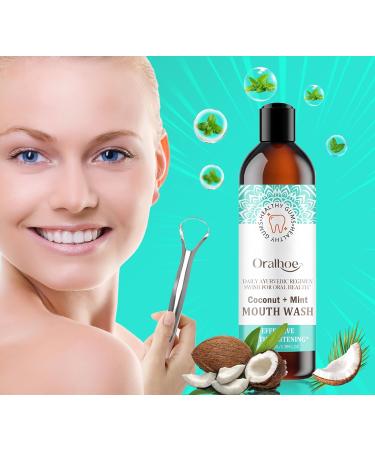 Coconut Oil Pulling Mouthwash with Tongue Scraper - Natural Alcohol-Free Mouthwash for Teeth & Gums (3.3 Fl Oz) - Pack of 1 - Buy Online on GoSupps.com