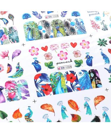 Peacock Nail Art Stickers Feather Nail Sticker CHANGAR Flower Leaf Grass Water Nail Decals 12 Sheets Peacock Feather DIY Nail Decorations Manicure Tips for Woman Girl Children - Buy Online on GoSupps.com