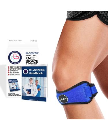 Doctor Developed Patella Tendon Strap/Knee Strap/Brace and Handbook for Patellar Tendonitis (Jumper s Knee) Pfps (Runner s Knee) ITBS Chondromalacia Patellar Tracking (Single Blue) Single Blue