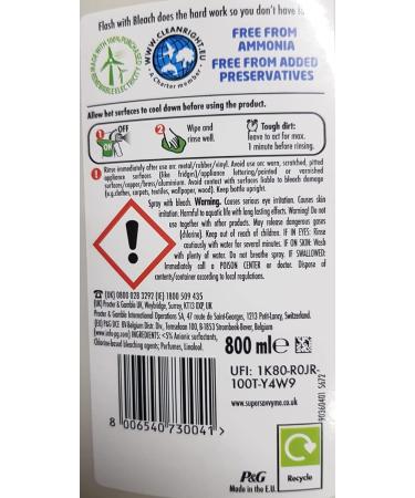 Flash with Bleach Multi Purpose Cleaning Spray 800ml Eucalyptus Scent + for You: Cleaning Cloth + Organza Small Bag - Buy Online on GoSupps.com