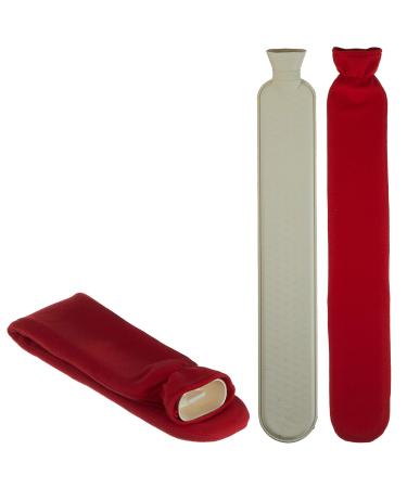 Tube hot water bottle in grey or red 2 litres with soft cover extra long 72 cm for neck and shoulder (red)