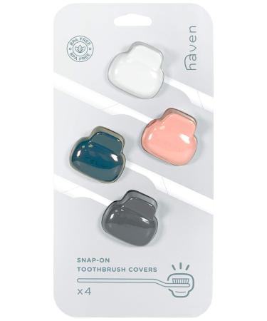 Haven Toothbrush Cover - Fits Electronic and Manual Toothbrushes - Toothbrush Case Holder for Travel - Set of 4 Tooth Brush Protectors (White, Coral, Teal, Charcoal Gray) 4 Count (Pack of 1) White, Gray, Coral, Teal