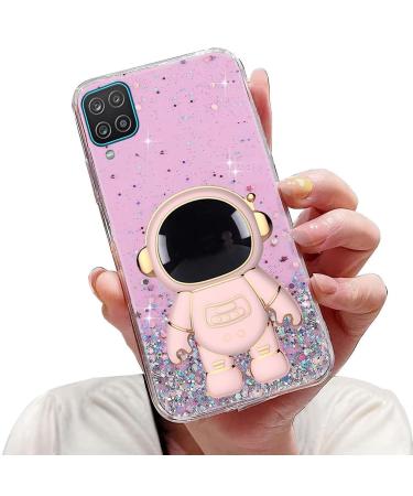 Tivenfezk Nadoli for Samsung Galaxy A22 4G astronaut Hidden Stand Cap caricature glitter stand soft silicone bling transparent protective cover samsung galaxy a22 4g pink