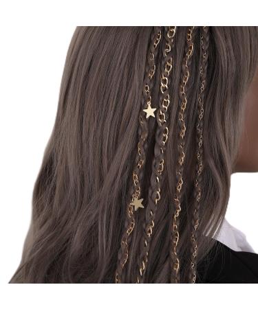 fdsmall Gold Hair Chain Punk Tassel Hair Chain with Clips Ponytail Multi Strand Hair Chain Clips Braids Pirate Head Chain Pirate Hair Accessories Nightclub Party Hair Extension Chain for Women Girls
