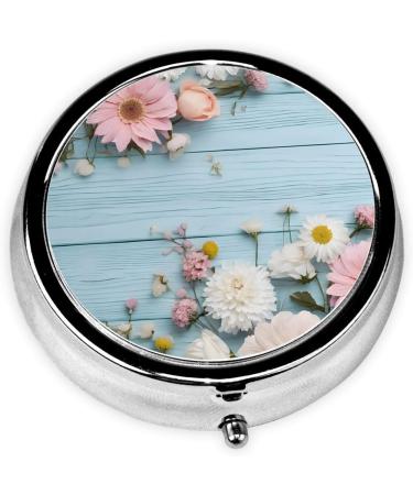 Teal Floral Mini Round Pill Box - 3 Compartment Travel Organizer for Home & Office - Buy Online on GoSupps.com
