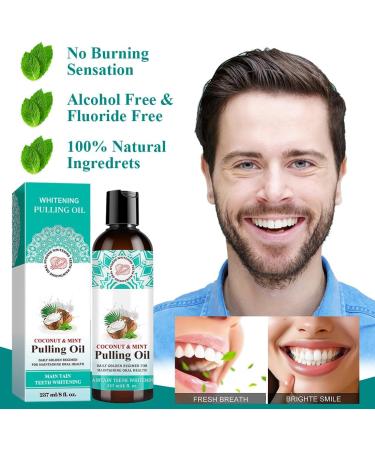  HONGECB Coconut Oil for Teeth - Natural mouth oil with coconut and peppermint oil for whiter teeth and fresh breath - Tongue scraper (237 ml) - Buy Online on GoSupps.com