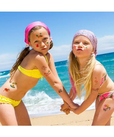 60-Piece Summer Temporary Tattoos for Kids - Pool Party Favors, Hawaiian Luau Beach Theme with Watermelon, Strawberry, Pineapple, and Flamingo Designs - Tropical Temporary Tattoo Stickers for Birthday and Pool Parties - Buy Online on GoSupps.com