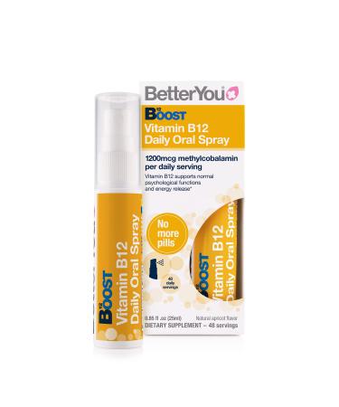 BetterYou Boost B12 Daily Oral Spray - Convenient Alternative for Tablets - Aid Normal Physiological Functions - Help Increase Energy Levels - 48 Daily Doses - Natural Apricot Flavor - 0.84 oz