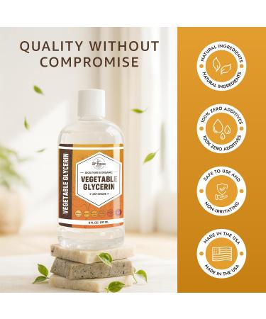 ORGANIC VEGETABLE GLYCERIN USP (8 oz) Grade Liquid Natural, Non-GMO | Cosmetics, Skin, Hair Care, Soap Making, DIY Beauty | Excellent Humectant Qualities, Amazing Skin & Hair Benefits | 8 FL OZ - Buy Online on GoSupps.com