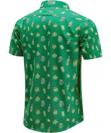 ENVMENST Men's St. Patrick's Day Hawaiian Shirt - Green Clover Print, Casual Short Sleeve Button Up (Large) - Buy Online on GoSupps.com