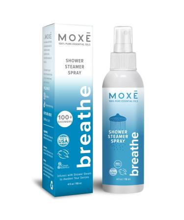 MOXE Breathe Shower Mist Eucalyptus and Peppermint Spa Steam Spray Certified Natural 100% Essential Oils Made in USA Aromatherapy Sinus Congestion Relief Tension Relief 4 Ounces (1 Pack)