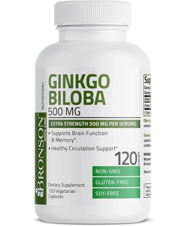 Bronson Ginkgo Biloba 500mg Extra Strength - 120 Vegetarian Capsules for Brain Function & Memory Support - Buy Online on GoSupps.com
