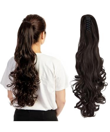 Long Short Claw Ponytail Hair Extension One Piece Cute Clip in on Ponytail Jaw/Claw Synthetic Straight Curly Hairpieces 24" Curly Dark Brown 24 Inch-Curly Dark Brown-Curly