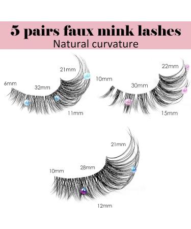 Fluffy False Lashes Fake Eyelashes 5 Pairs Lash Extension with Small Pearl Decoration Cat Eye False Eyelashes 3D Faux Eyelashes for Costume Party Stage Performance Festival Celebrations - Buy Online on GoSupps.com