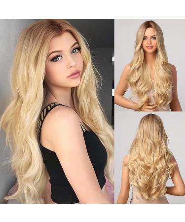 EMMOR 27-inch Long Natural Blonde Curly Wigs With Middle Part for Women Heat Resistant Synthetic Wigs for Daily Party Cosplay wigs - Buy Online on GoSupps.com