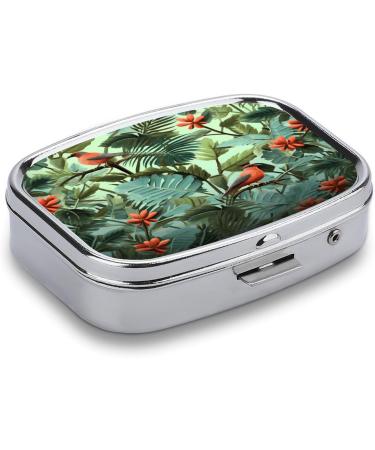 Decorative Tropical Plants Print Pill Box - 2 Compartment Metal Pill Organizer for Travel | Portable Medicine Case for Pocket & Purse - Buy Online on GoSupps.com