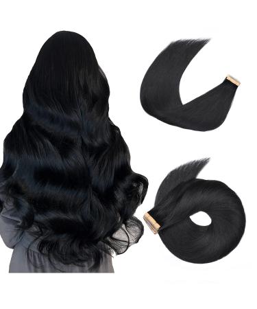Hotlulana tape extensions real hair deep black extensions real hair 16 inch/40cm 40g invisible remy 100% natural tape in extensions real hair 20PCs Skin weft tape into extensions #1.#1 deep black 40cm-16 inch (20 pack)