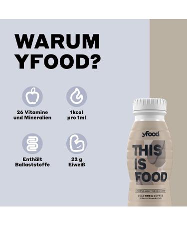 YFOOD Cold Brew Coffee Drink - On-the-Go Meal Replacement 23g Protein 26 Vitamins & Minerals 8 Pack (330ml) - 2 Deposit Included - Buy Online on GoSupps.com