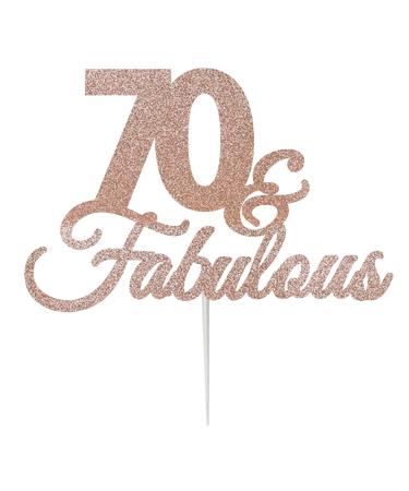 LissieLou 70 & Fabulous Birthday Cake Topper Decoration Glitter Card Made in the UK - Rose Gold