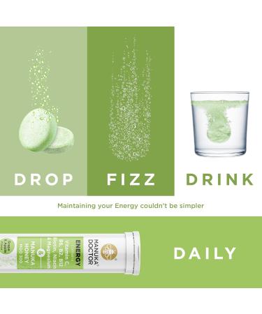 Manuka Doctor Energy Drink Supplement - Daily Energy Boost with Manuka Honey Vitamins & Minerals | Grape & Apple Flavor - 20 Effervescent Tablets - Buy Online on GoSupps.com