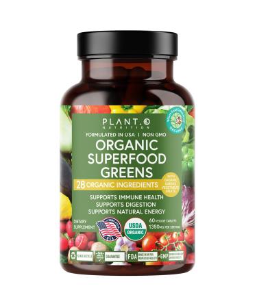 Plant.O Organic Super Greens Fruit & Veggie Supplement High Absorption Antioxidants from Green Powder with Alfalfa, Beet Root, Tart Cherry for Immune Support, Gut Health, Energy, 60 Veggie Tablets 60 Count (Pack of 1)