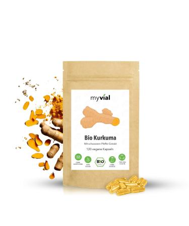 Myvial Bio Turmeric capsules with black pepper high dose 600mg - 120 pieces curcuma piperine capsules vegan gluten -free gelantine -free without additives packed plastic -free