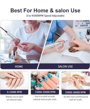 Atopskins Electric Nail Drill Kit 6 in 1 with Double Sided Nail File Emery Board 45000RPM Cordless Manicure Set for Acrylic Gel 2000mAh Rechargeable Efile Nail Grinder Professional Nail Tool LCD White - Buy Online on GoSupps.com