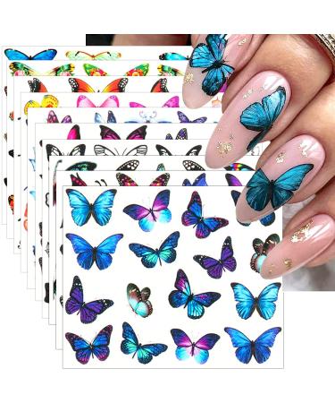 Dornail 30 Sheets Butterfly Nail Stickers Flower Nail Water Transfer Sticker Nail Decals Summer Nail Art Sticker Nail Designs Nail Decorations Nail Art Accessories