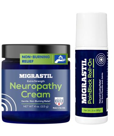 Basic Vigor Migrastil Extra Strength Neuropathy Cream (4 oz) and PainBlock Roll-On (3 oz) Bundle