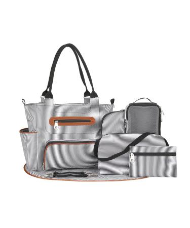 SONARIN 7pcs Nappy Changing Bag Set Multifunction Mummy Tote Bag Baby Changing Bag Shoulder Handbag Travel Diaper Bag with Bottle Bag Changing Mat and Stroller Straps(Black)