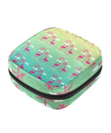 Menstrual Pad Bag with Zipper Ladies Napkin Pouch Tampons Collection Bag for Women and Girls (Pink Flamingos)