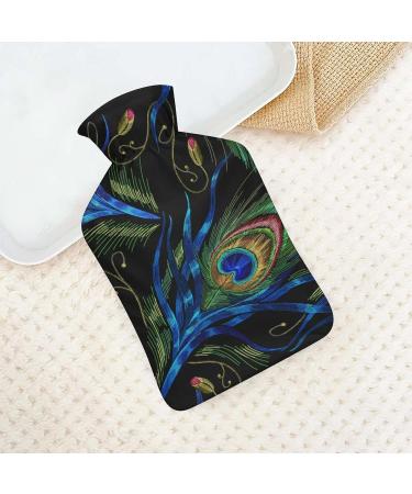 Shop Peacock Feathers Hot Water Bottle with Plush Cover - Ideal Hand Warmer for Adults & Kids (26.5x15.3cm) | International Shipping Available - Buy Online on GoSupps.com