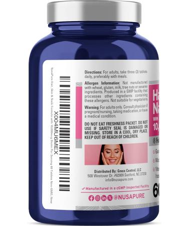 NusaPure Hair Skin & Nails Formula with 10 000 mcg Biotin Per Serving 60 Tablets Vegetarian/Vegan Non-GMO - Buy Online on GoSupps.com