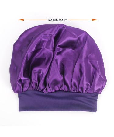 BisiVio 2 Pack Satin Sleeping Bonnet Silk Hair Curly Cap Set - Black & Purple | Adjustable Night Head Scarf for Men and Women - Buy Online on GoSupps.com