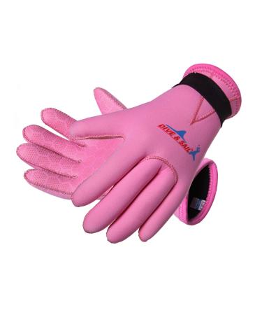 EXCEREY Kids Neoprene Skid-Proof Wetsuit Diving Gloves 3MM Surf Snorkeling Gloves Pink Medium