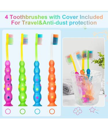 Soft Kids Toothbrushes 4 Pack | Flossing Bristles for Ages 3-10 | Fun Suction Cup Storage | Plaque Remover | Ideal for Boys & Girls - Buy Online on GoSupps.com