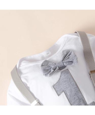 Haokaini Baby Boy First Birthday Grey Bow Tie Romper Bodysuit | Cake Smash Outfit | 3-9 Months - Buy Online on GoSupps.com
