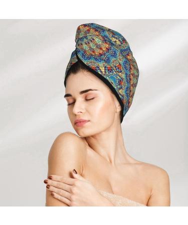 Hair Towel Wrap | Quick-Dry Towel Turban with Button | Round Mandala Design for Effortless Hair Drying - Buy Online on GoSupps.com